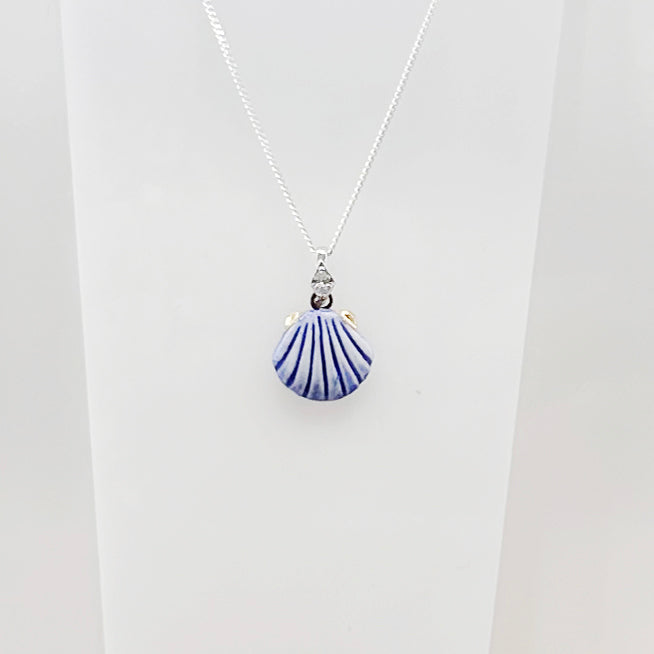 Camino de Santiago Ceramic Blue Shell Necklace Earring Jewelry Silver